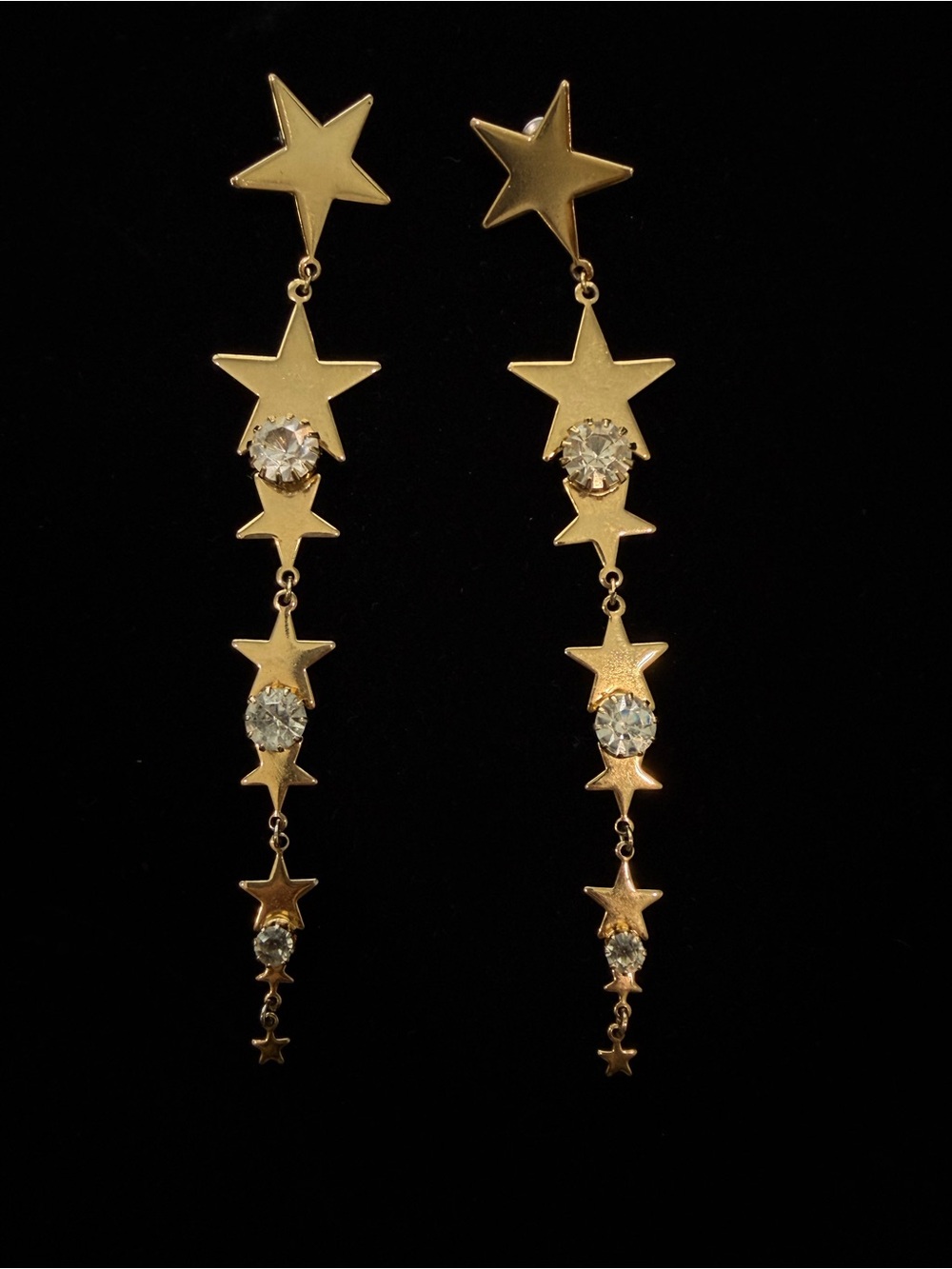 Delicate Gold Star Drop Earrings with Crystal Accents